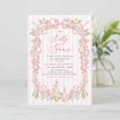 Invitation Folle Oie Rose À Ruban Floral Roses Baby Shower (Debout devant)