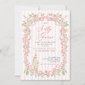 Invitation Folle Oie Rose Ruban Floral Roses Baby Shower (Devant)