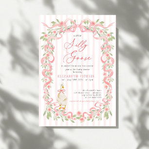 Invitation Folle Oie Rose Ruban Floral Roses Baby Shower