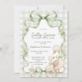 Invitation Folle Oie Sage Ruban Gingham Baptême de Bébé Coque (Devant)
