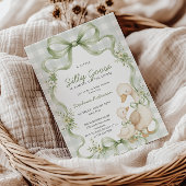 Invitation Folle Oie Sage Ruban Gingham Baptême de Bébé Coque