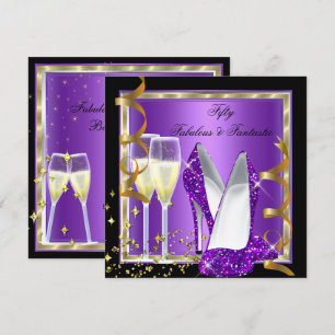 Invitation Folle soirée de 50 ans Fantastique Violet Noir Or
