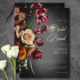 Invitation Foncé Elégant Blur Automne Floral Bridal Brunch