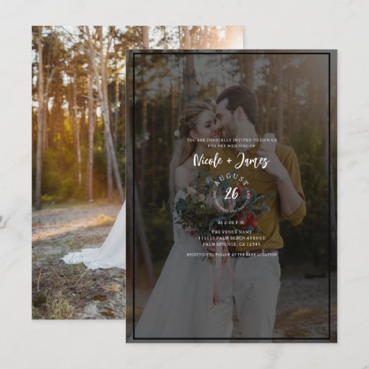 Invitation Foncé Photo Teinte Superposition 2 Moderne Mariage (Devant / Derrière)