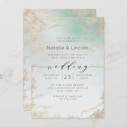 Invitation Fond Abstrait Aqua Ombre avec Parties scintillant (Devant / Derrière)