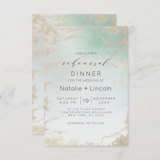 Invitation Fond Abstrait Aqua Ombre avec Parties scintillant  (Devant / Derrière)