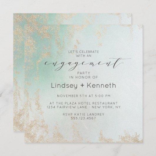 Invitation Fond Abstrait Aqua Ombre avec Parties scintillant  (Devant / Derrière)