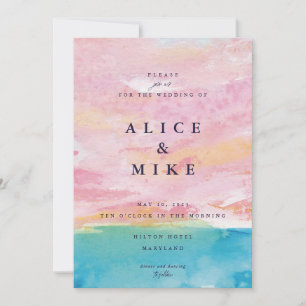 Invitation Fond abstrait de plage Aquarelle Eau rose et bleue