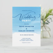 Invitation Fond aquarelle bleu ciel et typographie élégante (Debout devant)