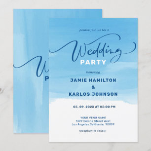 Invitation Fond aquarelle bleu ciel et typographie élégante
