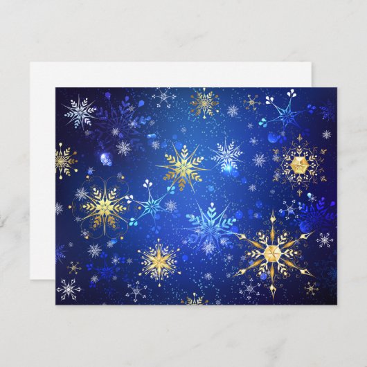 Invitation Fond bleu de Noël avec flocons d'or (Devant / Derrière)