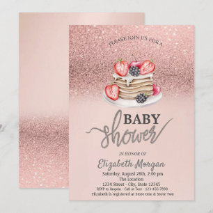 Invitation Fond de bokeh paillettes or rose, Pancakes Baby S