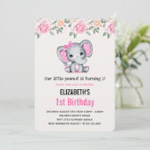 Invitation Fond de bordure d'anniversaire éléphant bébé rose (Debout devant)