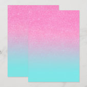 Invitation Fond de diva féminine avec paillettes roses et ble (Devant / Derrière)