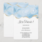 Invitation Fond de joyeux anniversaire bleu et or élégant en (Devant / Derrière)