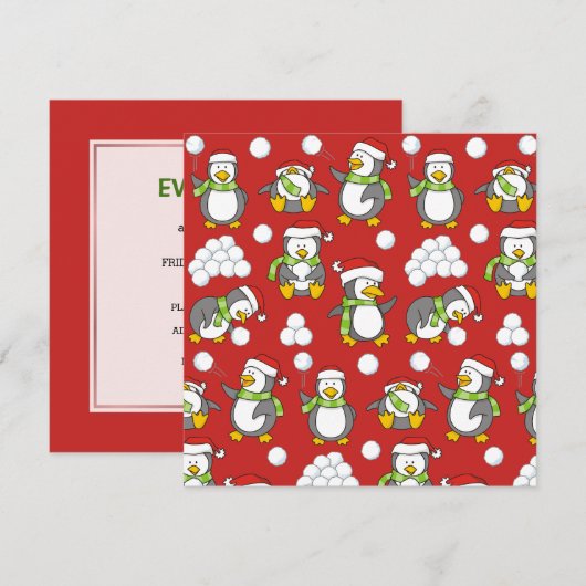 Invitation Fond de manchots de Noël (Devant / Derrière)