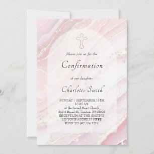 Invitation fond de marbre liquide rose Confirmation
