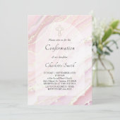 Invitation fond de marbre liquide rose Confirmation (Debout devant)