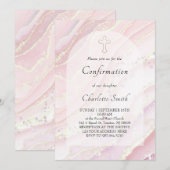 Invitation fond de marbre liquide rose Confirmation (Devant / Derrière)