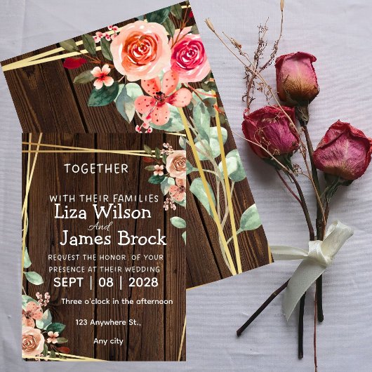 Invitation Fond de mariage en bois rustique 