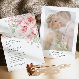 Invitation Fond de photo de mariage floral rose carmin