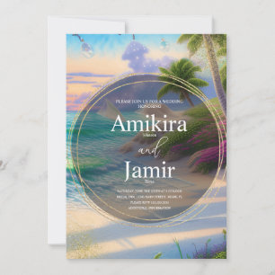 Invitation Fond de plage moderne paillettes or mariage