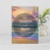 Invitation Fond de plage vibrant à paillettes pour mariage (Debout devant)