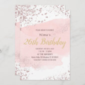 Invitation Fond de teint rose à l'aquarelle avec paillettes  (Devant / Derrière)