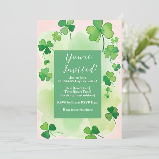 Invitation Fond de trèfle Saint-Patrick (Debout devant)