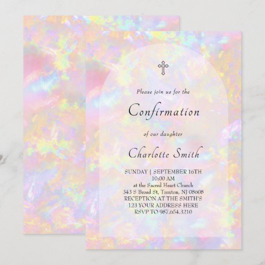 Invitation fond d'opale Confirmation (Devant / Derrière)
