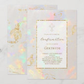 Invitation fond d'opale de feuille fausse Confirmation (Devant / Derrière)