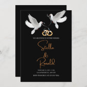 Invitation Fond élégant or et noir Pigeons blancs (Devant / Derrière)