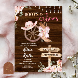 Invitation fond en bois rustique floral bottes et noeuds