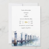 Invitation Fond en bois rustique Gulls Ocean View Beach Weddi (Devant)