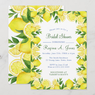 Invitation Fond floral à l'aquarelle avec des citrons sans co