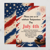 Invitation Fond graphique de baseball pour la fête de l'Indép (Devant / Derrière)