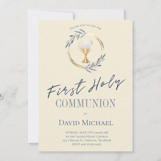 Invitation fond jaune pâle Première Sainte Communion (Devant)