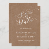 Invitation Fond Kraft Rustique Simple Enregistrer la Date (Devant / Derrière)