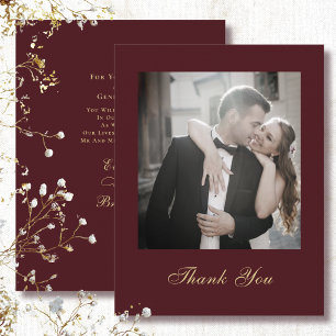 Invitation Fond Rouge Foncé Écriture Dorée Mariage Merci 