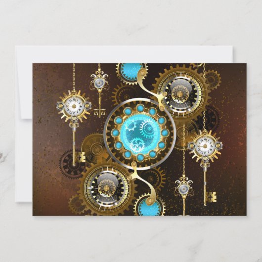 Invitation Fond rouillé Steampunk avec verres turquoise (Devant)