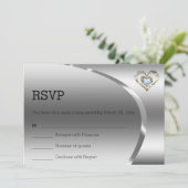 Invitation Fond Simple Argent Et Cœur De Diamants (Debout devant)