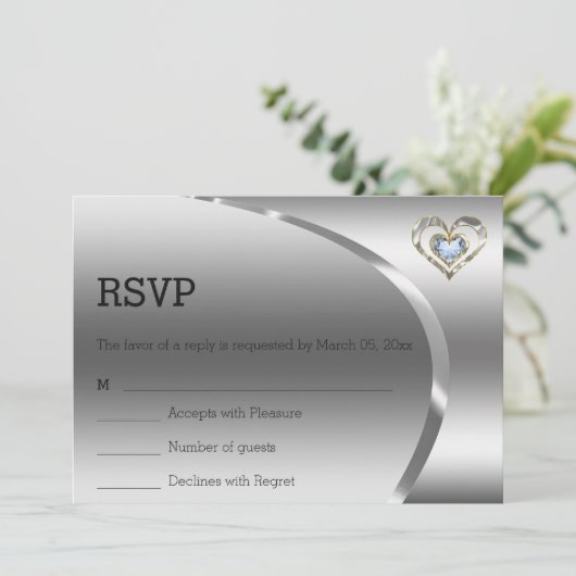 Invitation Fond Simple Argent Et Cœur De Diamants (Debout devant)