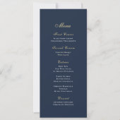 Invitation Fond simple bleu marine Menu à l'écriture dorée et (Devant)