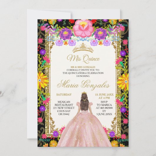 Invitation Fond sombre rose blush Dess Anniversaire mexicain (Devant)
