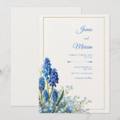 Invitation Fond Texturé Cadre Muscari Cobalt Doré (Devant / Derrière)