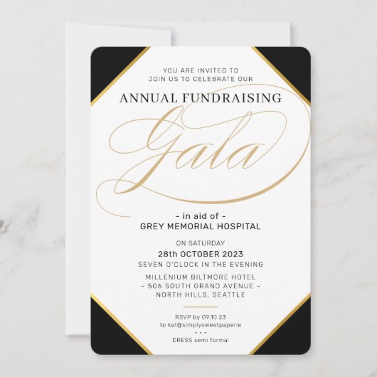 Invitation FONDATION GALA élégant événement marron noir or (Devant)