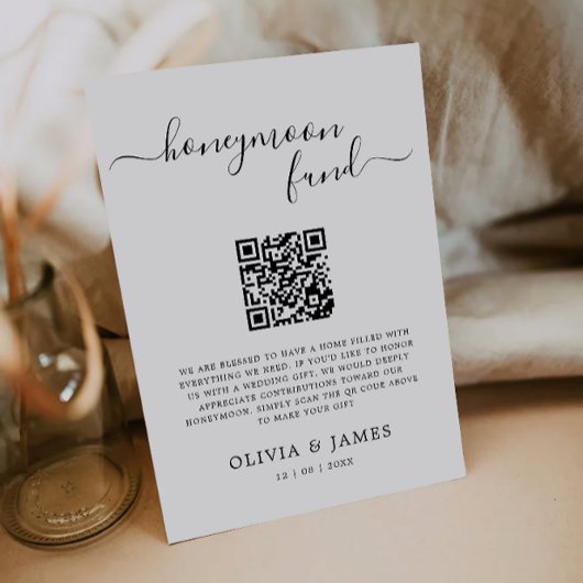 Invitation Fonds Lune de Miel Moderne QR Code Sign, Mariage