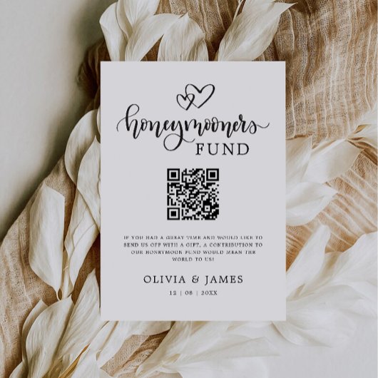 Invitation Fonds Lune de Miel Moderne QR Code Sign, Mariage