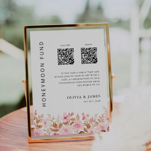 Invitation Fonds Lune de Miel QR Code Rose, Mariage