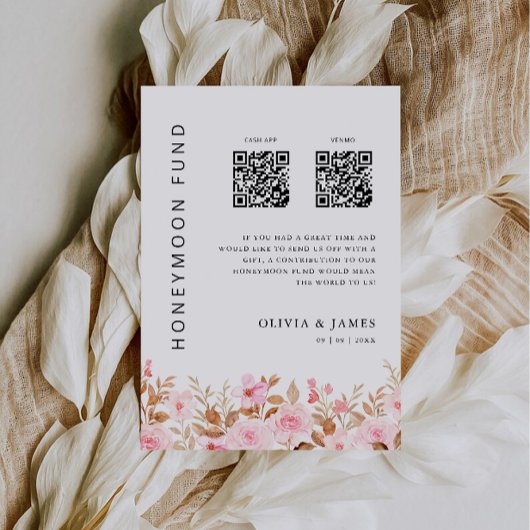 Invitation Fonds Lune de Miel QR Code Rose, Mariage